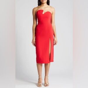 Amanda Uprichard Strapless Red Midi Dress